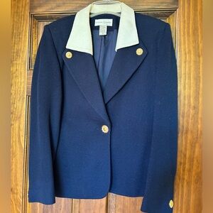 Casual Corner Navy and Cream Blazer